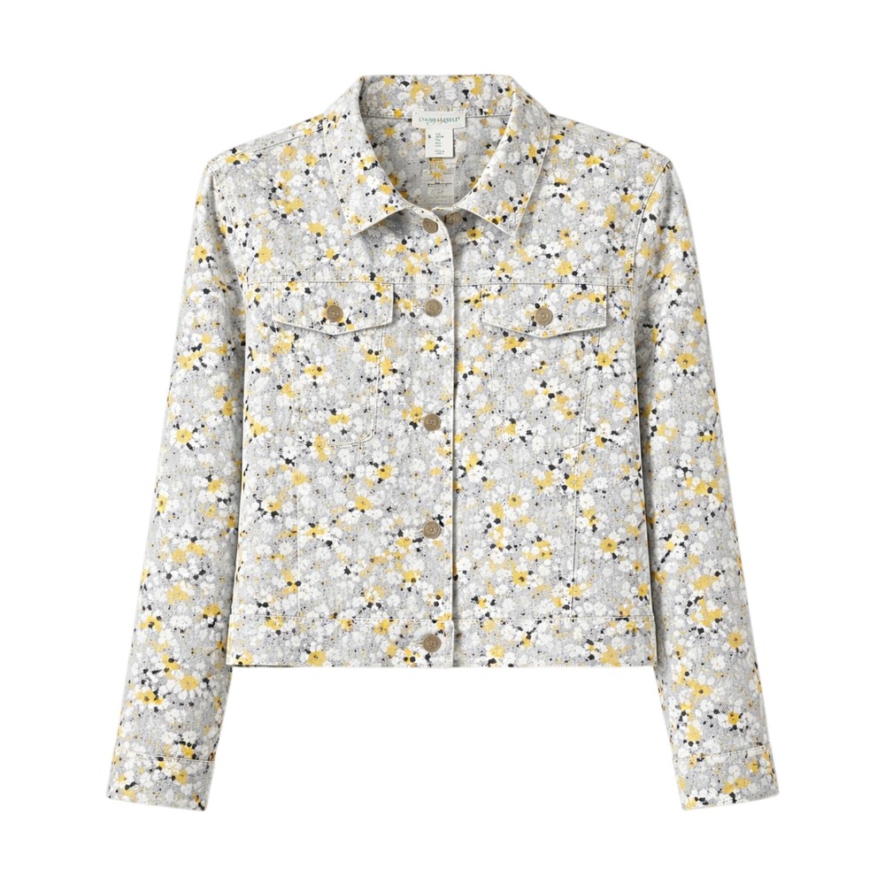 Cynthia Rowley Linen Blend Floral Jacket Size L Cottage Romantic Spring Summer